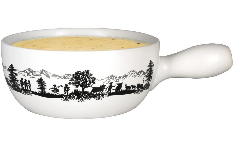 Nouvel Caquelon Alpfest – Ø 22 cm, Steingut, für Käsefondue, Induktion, Schwarz/Weiss