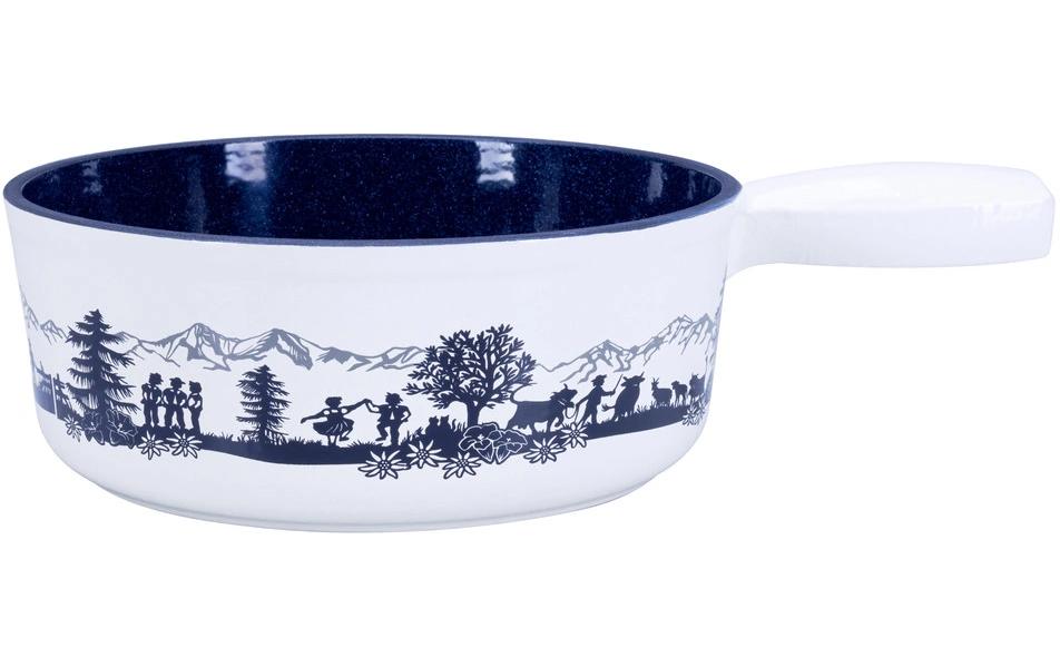 Nouvel Caquelon – Ø 22 cm, Gusseisen, für Käsefondue, Induktion, Gas, Glaskeramik u. a., Schwarz/Weiss
