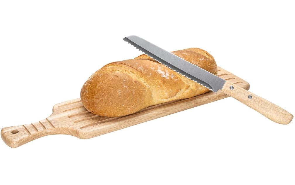 Nouvel Schneidebrett 13 × 13 × 1,5 cm, Holz/Edelstahl, Braun, mit Brotmesser