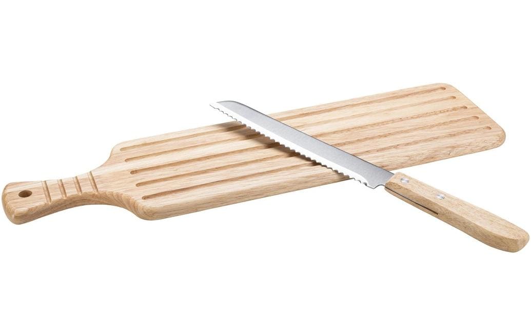 Nouvel Schneidebrett 13 × 13 × 1,5 cm, Holz/Edelstahl, Braun, mit Brotmesser