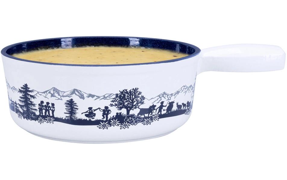 Nouvel Caquelon – Ø 22 cm, Gusseisen, für Käsefondue, Induktion, Gas, Glaskeramik u. a., Schwarz/Weiss