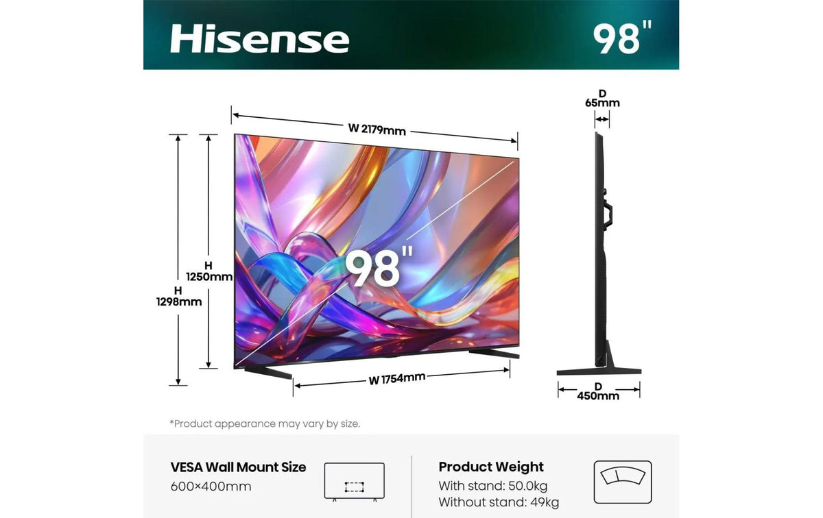 Hisense 98E7DS – 98" QLED Fernseher – 4K UHD – VIDAA Smart OS – 144 Hz – 400 cd/m² – Dolby Vision