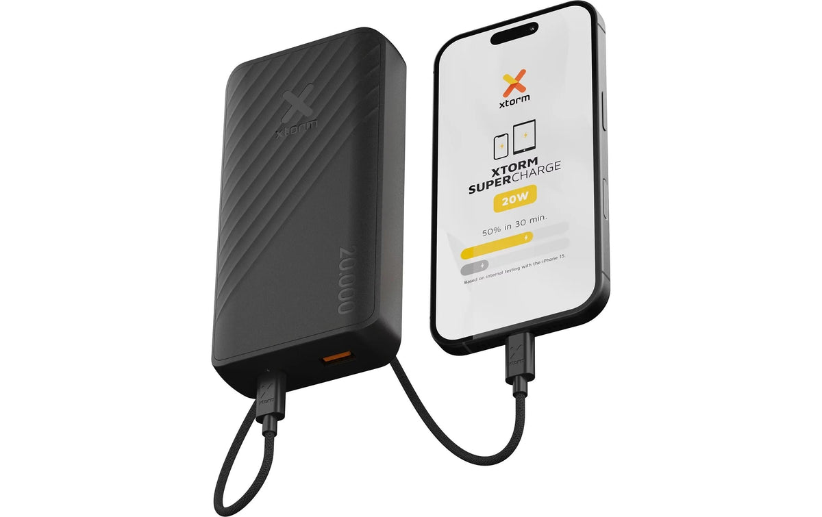 Xtorm Go2 Powerbank 20'000 mAh – 20 W PD, 1× USB-C, 1× USB-A, schwarz/anthrazit