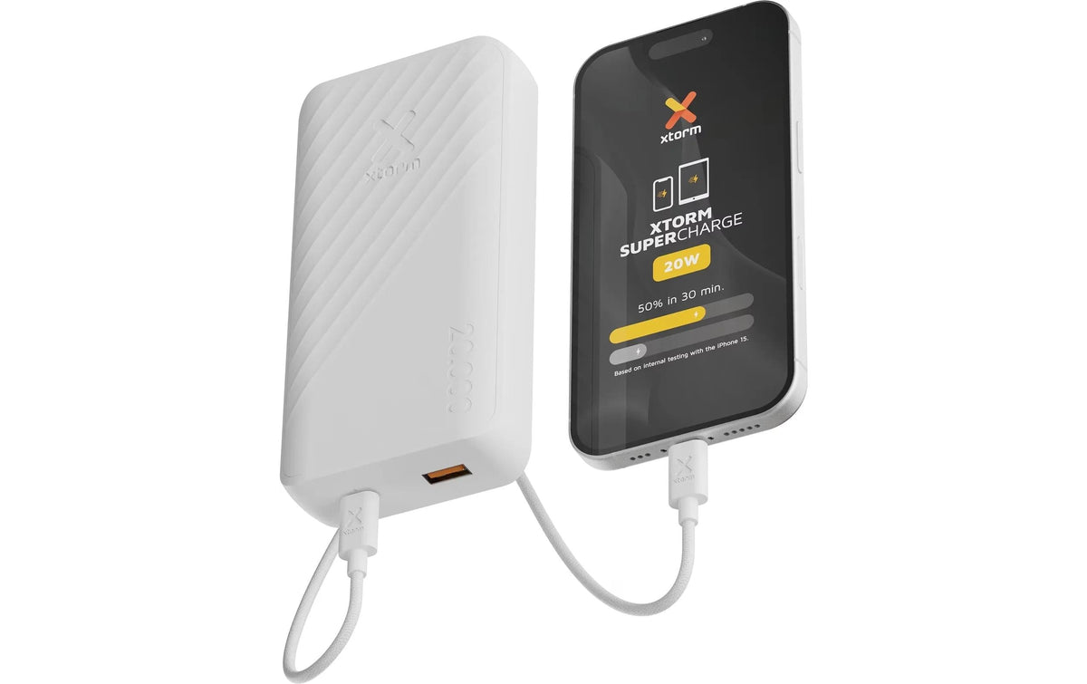 Xtorm Go2 Powerbank 20'000 mAh – 20 W PD, 1× USB-C, 1× USB-A, weiss