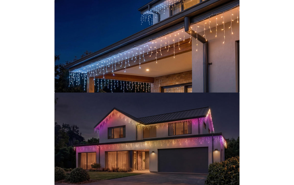 Philips by Signify Philips Hue Festavia Icicles Lichterkette – 13,35 m, 250 LEDs, dimmbar, IP54 – Transparent