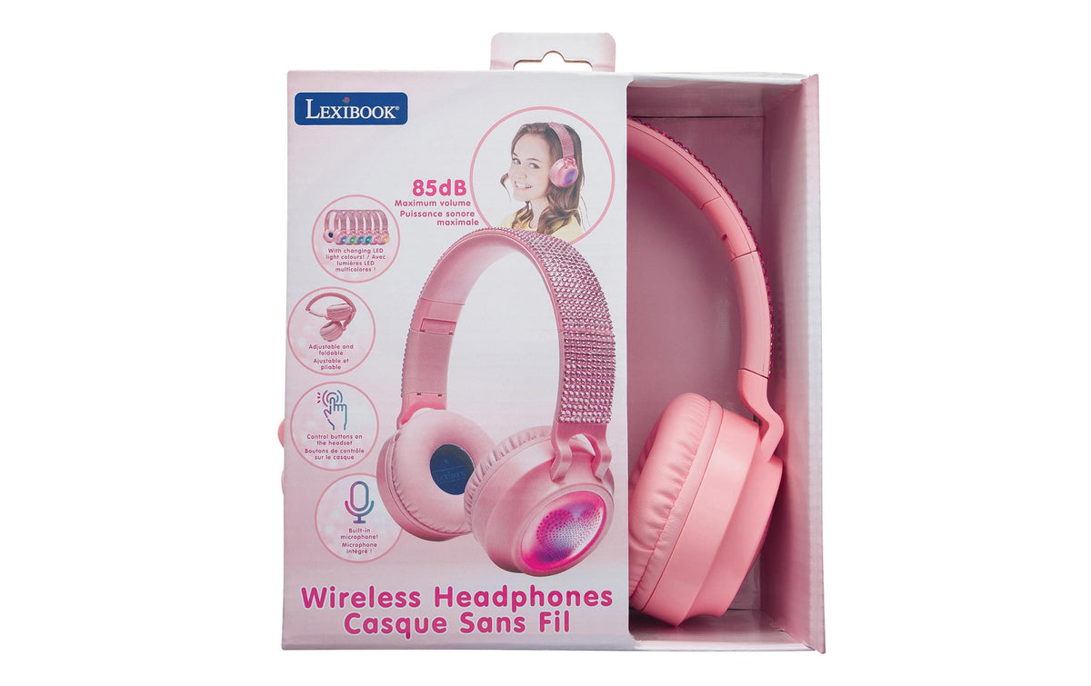 Lexibook 3D Rosa Strass Design Over-/On-Ear Kopfhörer – BT, microSD-Slot