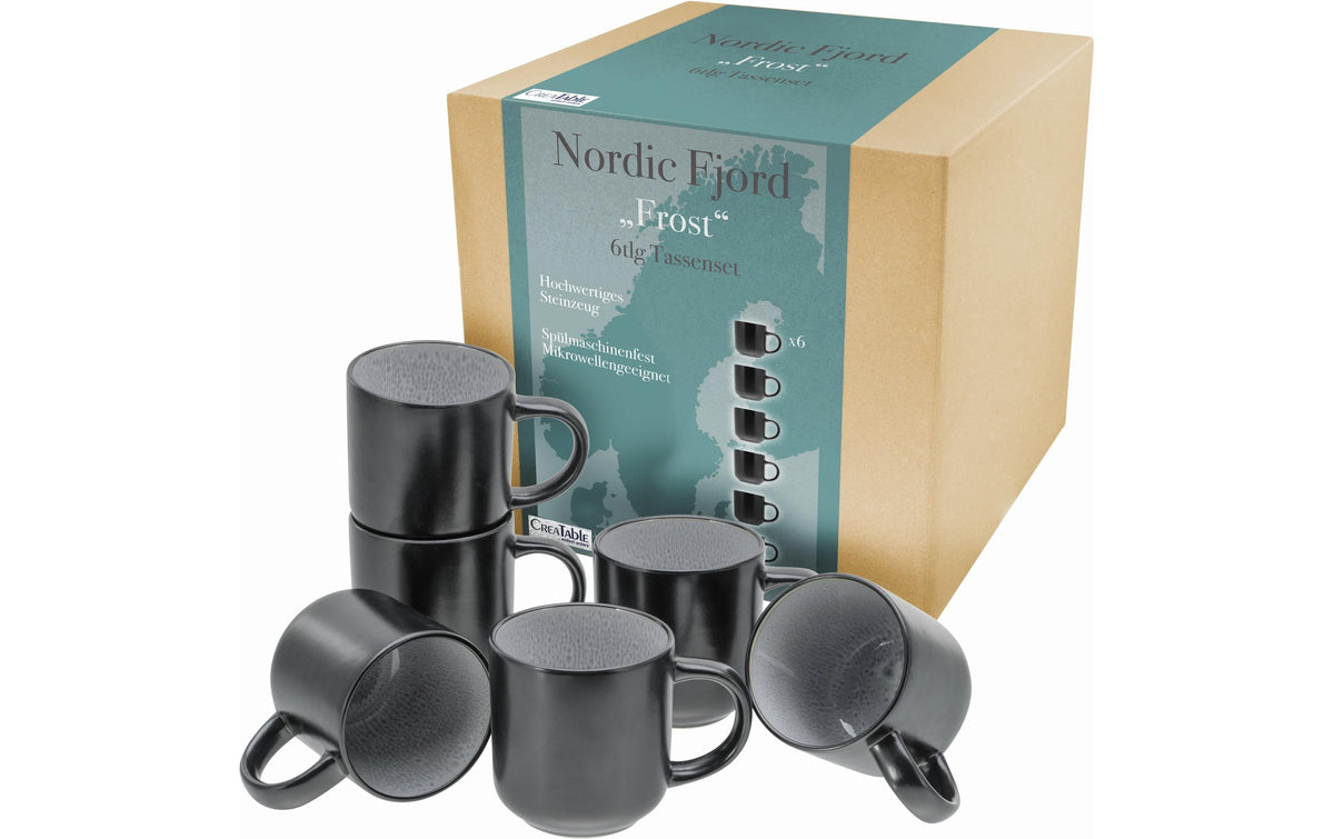Creatable Kaffeebecher Nordic Fjord Frost – 285 ml, Ø 8,8 cm, H 9,5 cm, Steinzeug, Grau, spülmaschinenfest