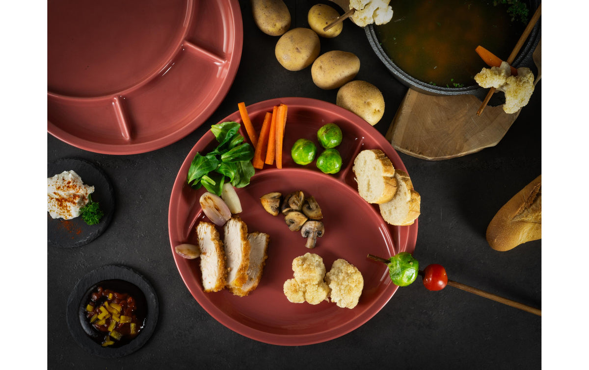 CreaTable Fondue-Teller – 4er Set, Ø 27,0 cm, Porzellan, Weiss, spülmaschinenfest