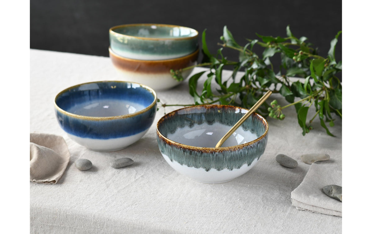 Creatable Schüssel – 4er Set, 900 ml, Ø 17,5 cm, H 7,5 cm, Steinzeug, Blau/Grün, spülmaschinenfest