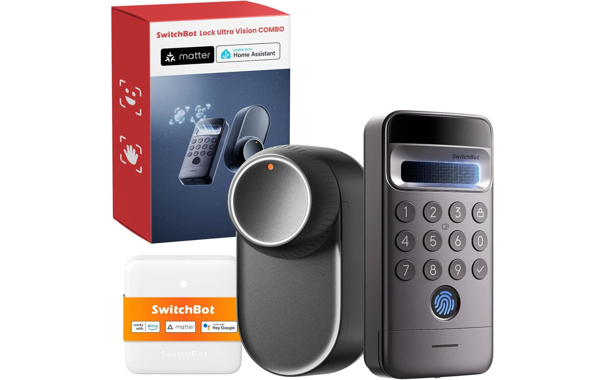 SwitchBot Smart Lock Ultra Vision Pro Combo Zugangskontrollleser – App, BT, WLAN, Akku, Türe, Schwarz/Weiss