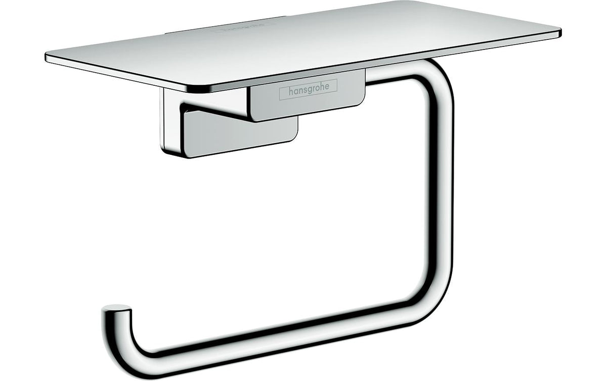 Hansgrohe AddStoris Q – Toilettenpapierhalter – Metall Chrom, Wandmontiert, Zum Bohren, Mit Ablage