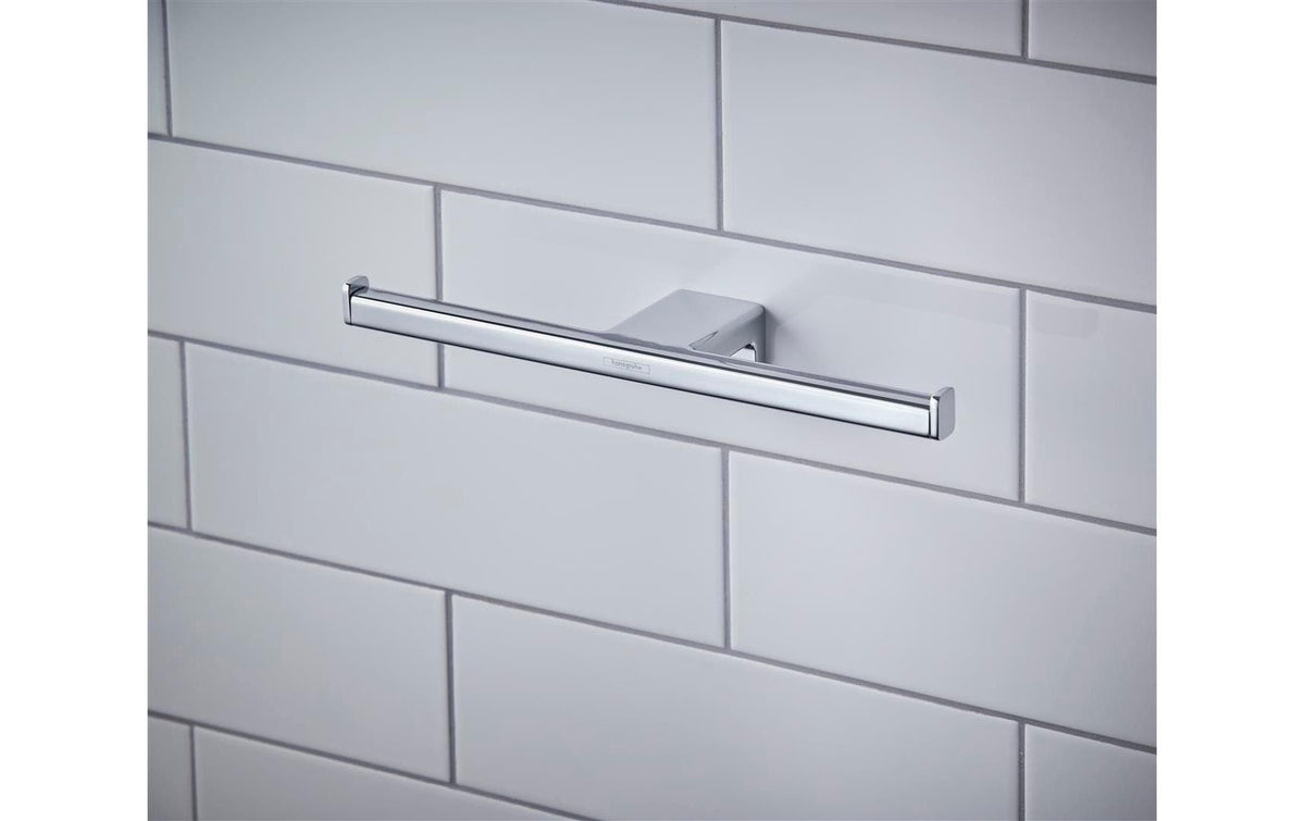 Hansgrohe Toilettenpapierhalter – Metall Chrom, Wandmontiert, Zum Bohren, Für 2 Rollen, 7,8 × 30 × 3,2 cm