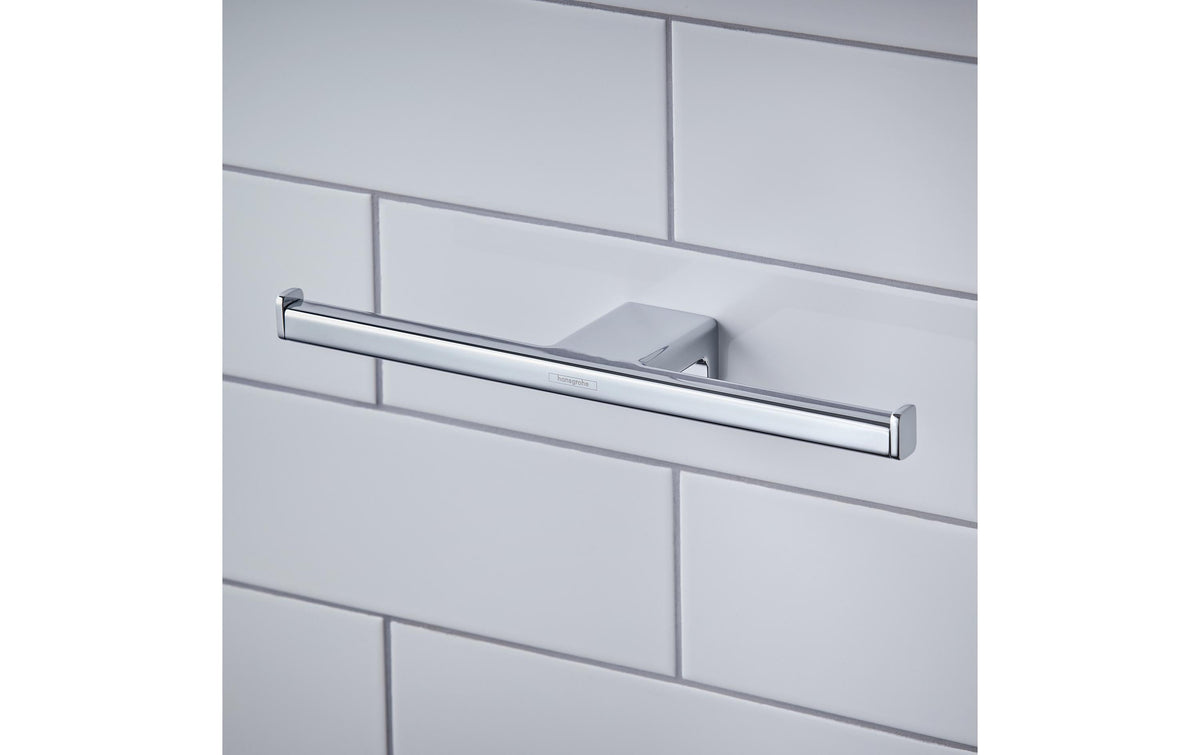 Hansgrohe Toilettenpapierhalter – Metall Chrom, Wandmontiert, Zum Bohren, Für 2 Rollen, 7,8 × 30 × 3,2 cm