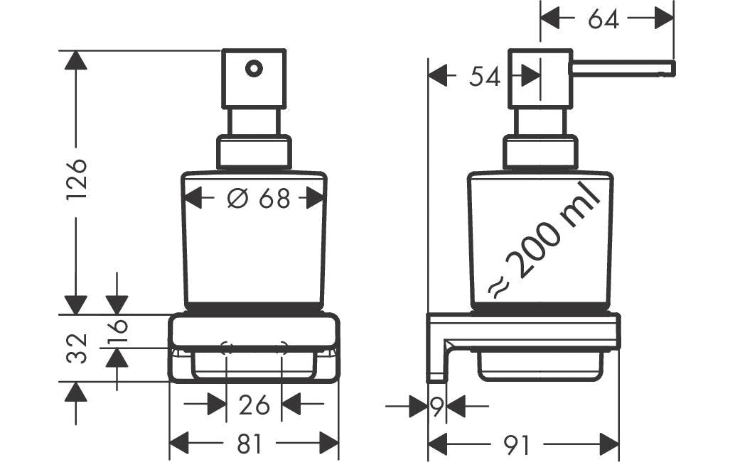 Hansgrohe AddStoris Q Manueller Seifenspender – Wandmontage – 200 ml, Schwarz, Glas/Metall