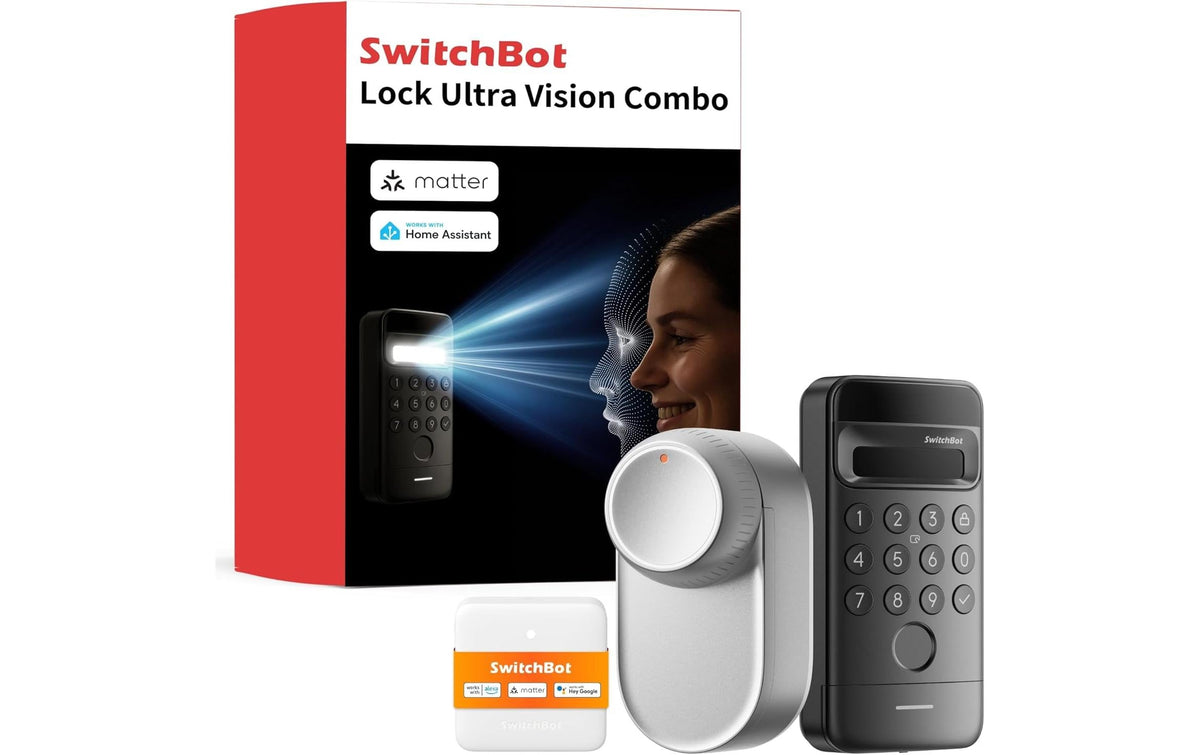 SwitchBot Smart Lock Ultra Vision Bundle – Akkubetrieben, Tür, Schwarz/Silber, für Amazon Alexa, Apple HomeKit