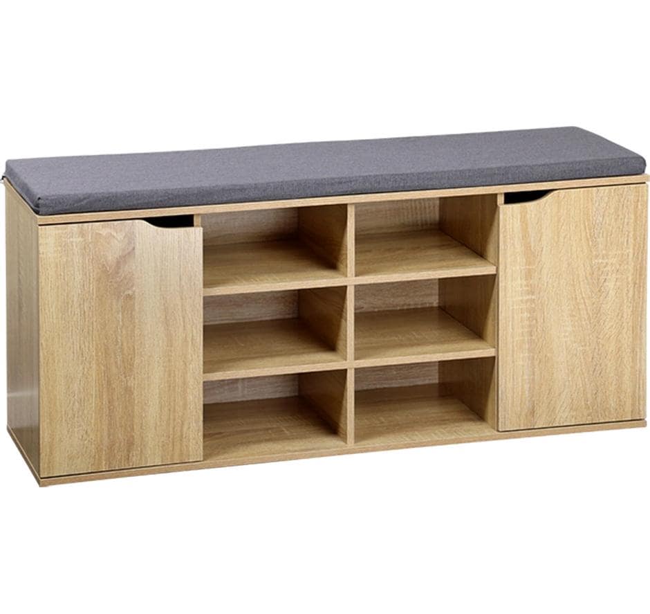 Kesper Garderobe mit Schuhregal – mit Sitzkissen, Spanplatte/MDF, Braun/Eiche, 103 × 30,5 × 48 cm