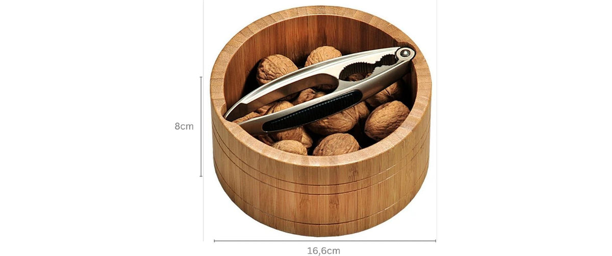 Kesper Nussschale mit Nussknacker Ø 17 × 8 cm, Bambus/Edelstahl, Braun