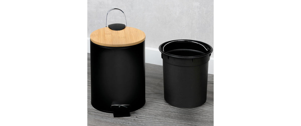 Kesper Kosmetikeimer – 3 l – Edelstahl/Holz, rechteckig – schwarz – Soft-Close