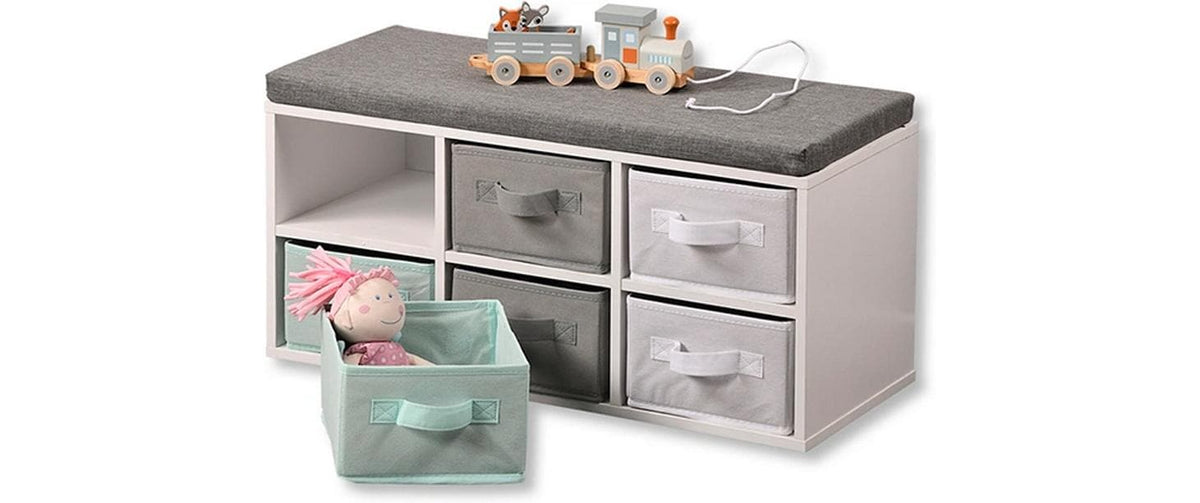 Kesper Kinderstuhl – 68 × 29,5 × 33 cm – Holz & Spanplatte – Grau/Weiss – mit 6 Regalen