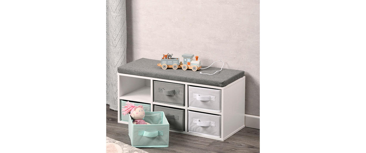 Kesper Kinderstuhl – 68 × 29,5 × 33 cm – Holz & Spanplatte – Grau/Weiss – mit 6 Regalen