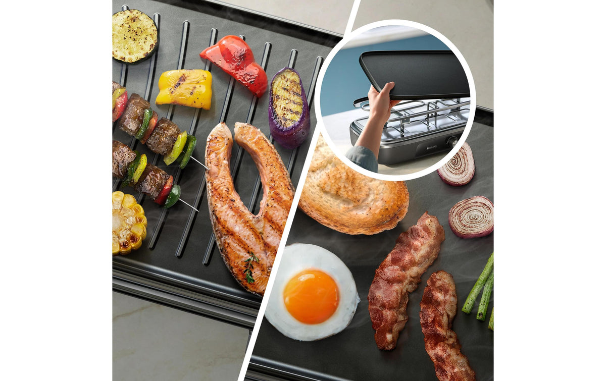 Philips Raclette HD6421/81 – 10 Personen, 1500 W, Aluminium-Grillplatte, 10 Pfännchen – schwarz