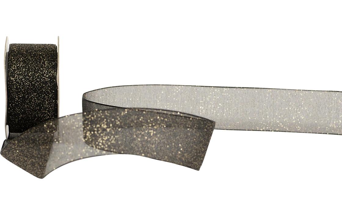 Spyk Geschenkband, Schwarz-Gold, 25 mm × 3 m