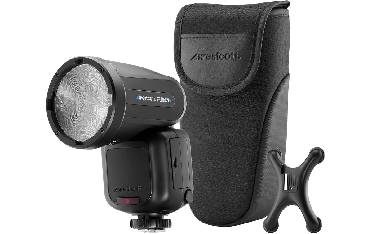 Westcott FJ100-M Speedlight-Blitz – Leitzahl 30, Akku 3.200 mAh (23,38 Wh), USB-C, TTL – für Canon, Nikon, Sony
