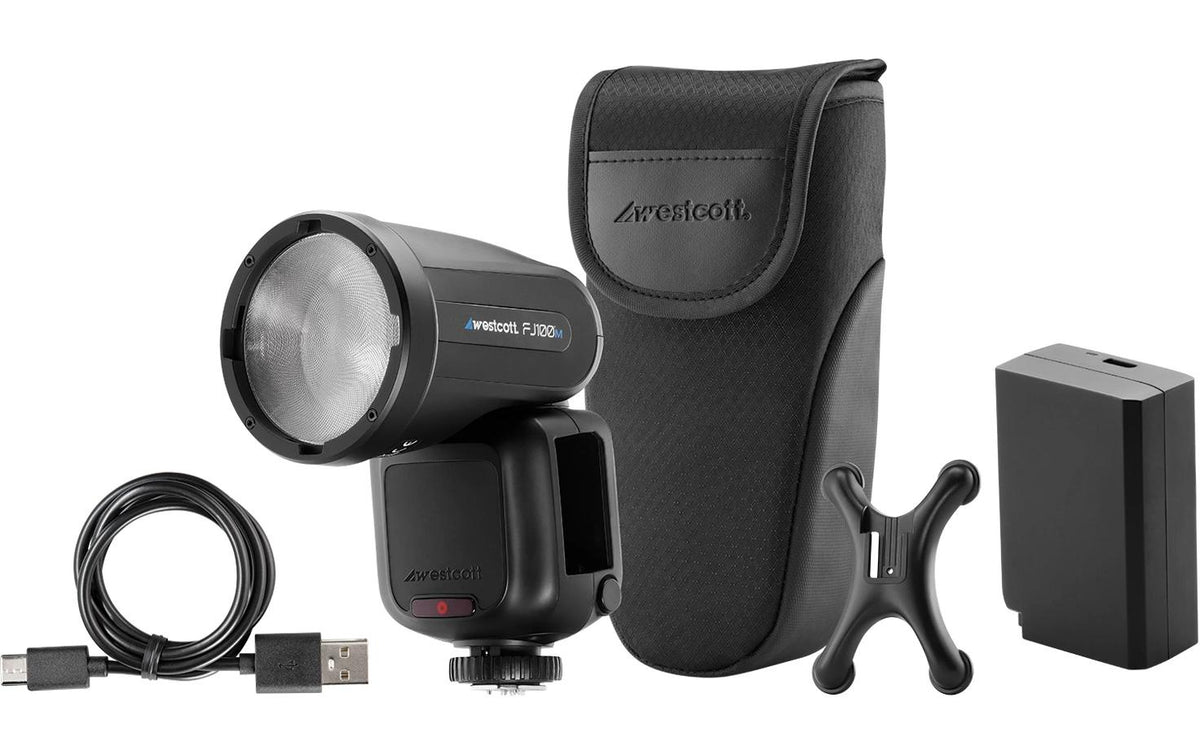 Westcott FJ100-M Speedlight-Blitz – Leitzahl 30, Akku 3.200 mAh (23,38 Wh), USB-C, TTL – für Canon, Nikon, Sony