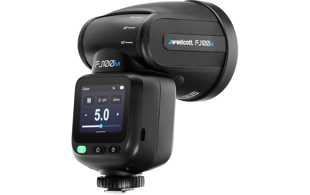 Westcott FJ100-M Speedlight-Blitz – Leitzahl 30, Akku 3.200 mAh (23,38 Wh), USB-C, TTL – für Canon, Nikon, Sony