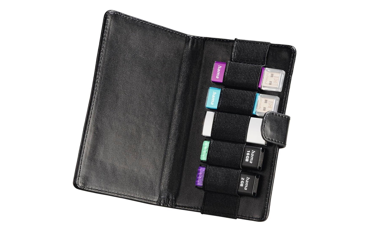 Hama Vegas – USB-Stick-Tasche – Kunstleder, Schwarz, für 5 USB-Sticks, 82×16×139 mm