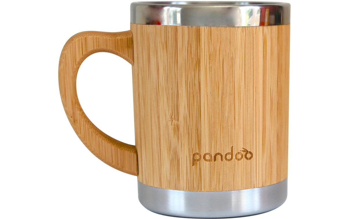 Pandoo Kaffeebecher – 200 ml, 8,0 × 11,5 × 10,5 cm, Edelstahl/Bambus, doppelwandig, spülmaschinenfest