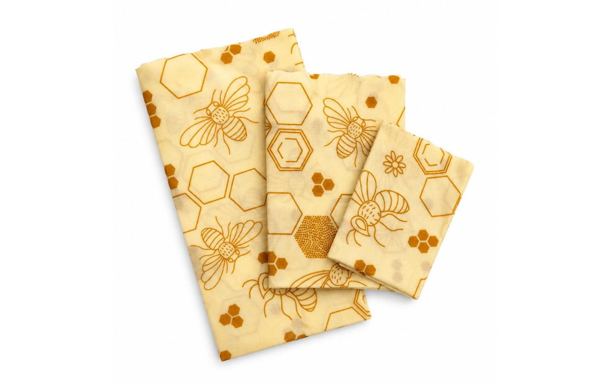 Pandoo Bienenwachstuch 3er-Set, 18 × 18 cm, 25 × 25 cm, 36 × 36 cm, Bio-Baumwolle/Bienenwachs, Mehrfarbig