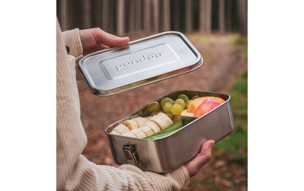 Pandoo Lunchbox 800 ml, 12,5 × 17,5 × 6 cm, Edelstahl/Silikon, silber, mit Trennsteg