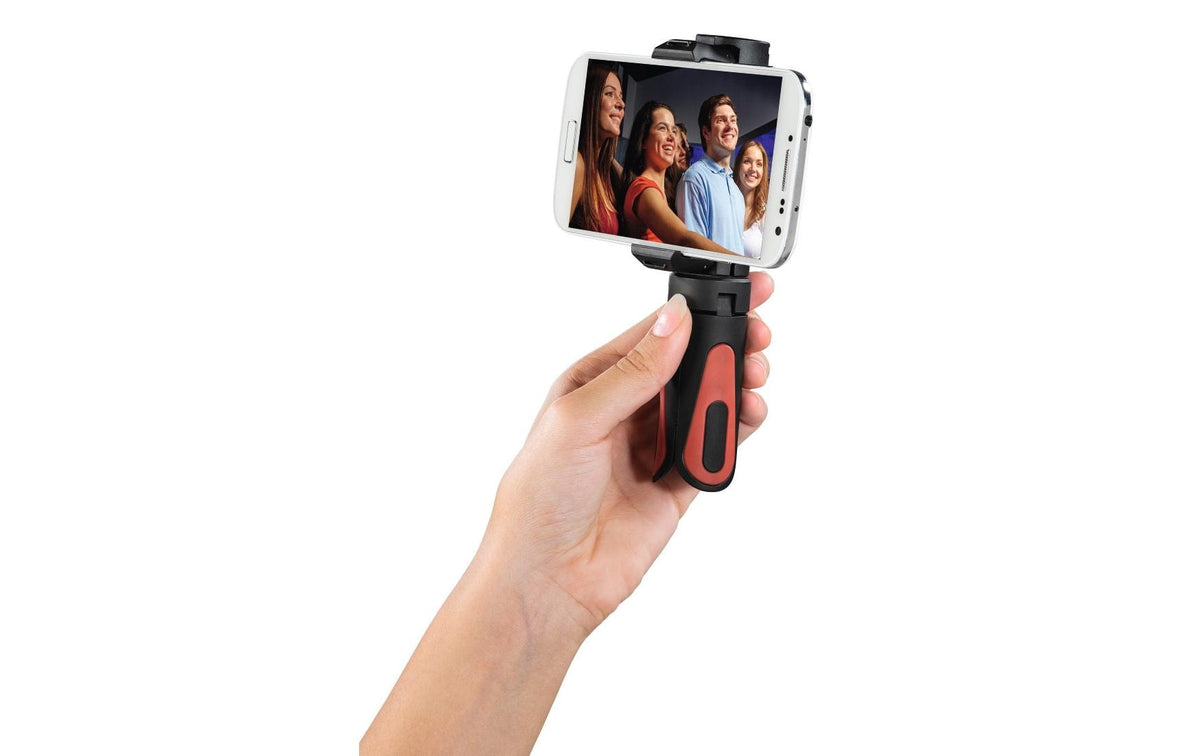 Hama Pocket II Rotation – Tisch-Ständer – für Smartphones 58–85 mm – 1/4" Montage – Schwarz/Rot