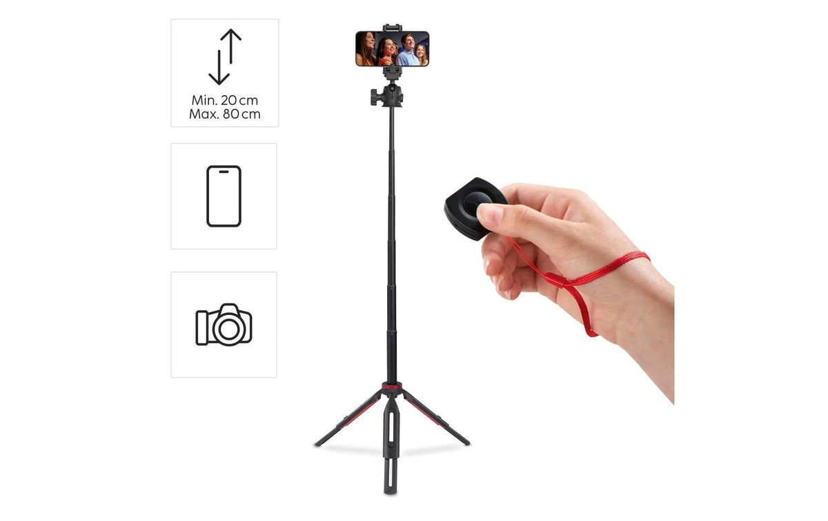 Hama Solid 80 Ball Mini-Stativ – bis 80 cm, 1 kg Traglast – Kugelkopf, Bluetooth 5,3 – Schwarz