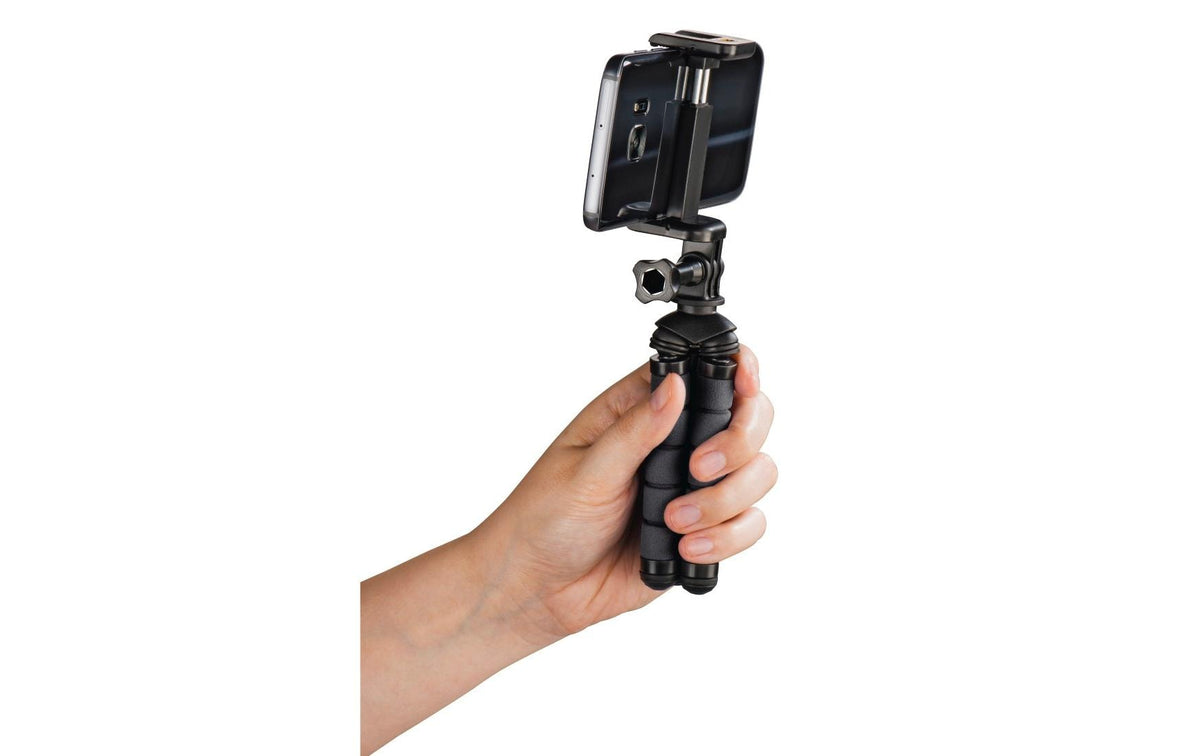 Hama Flex Mini-Stativ – bis 14 cm, 3-Bein, Aluminium – für Smartphone, ActionCam – Schwarz