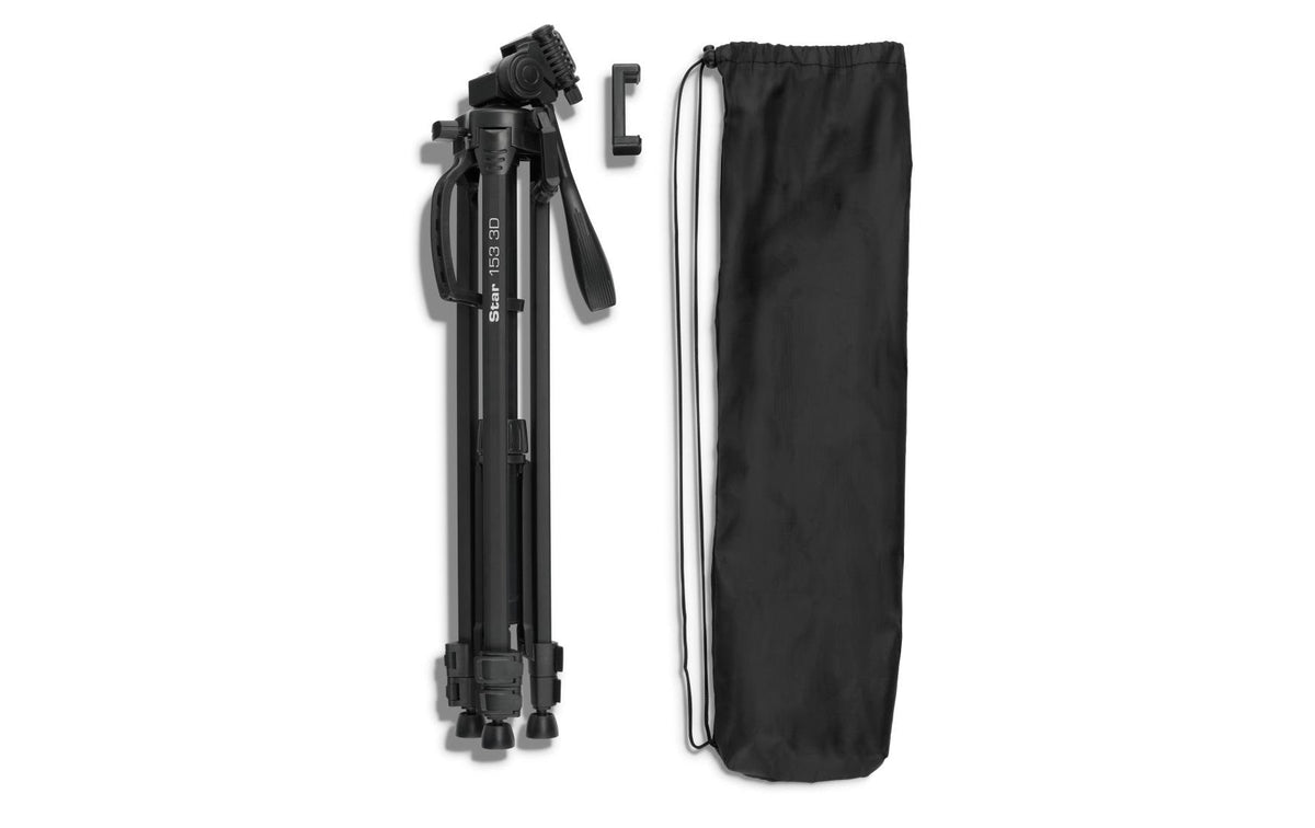 Hama Star 153 3D Dreibeinstativ – bis 153 cm, 3 kg – 1/4" Gewinde – Smartphone-Haltebreite 5,8–8,3 cm – Schwarz