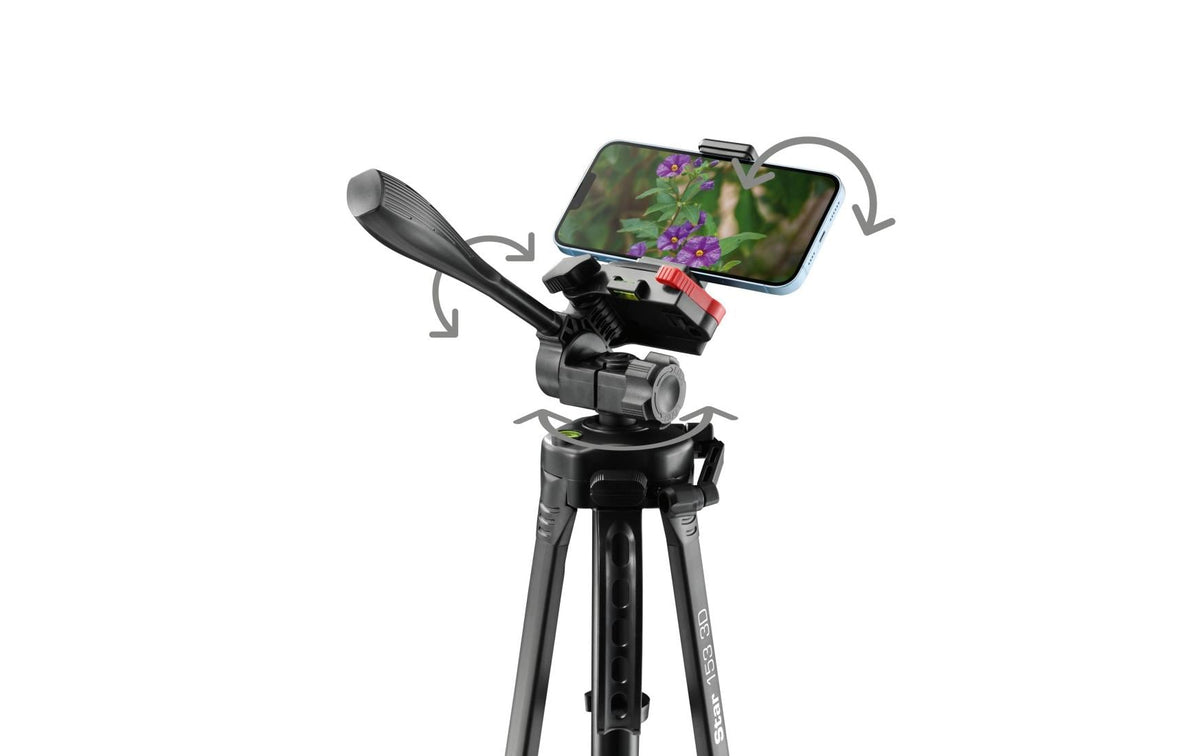 Hama Star 153 3D Dreibeinstativ – bis 153 cm, 3 kg – 1/4" Gewinde – Smartphone-Haltebreite 5,8–8,3 cm – Schwarz