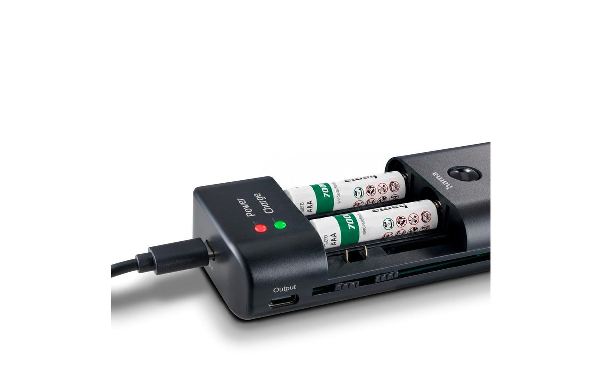 Hama Delta Travel Akkulader – für AA, AAA, Li-Ion und andere – 2-fach, USB, 2,4 A – Schwarz