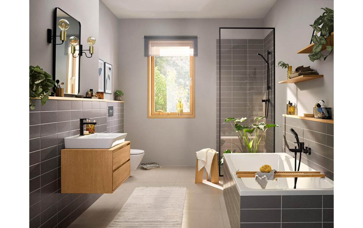 Hansgrohe Rebris E Einhebel-Wannenmischer – 218 × 245 × 114 mm, Keramik/Metall, Mattschwarz