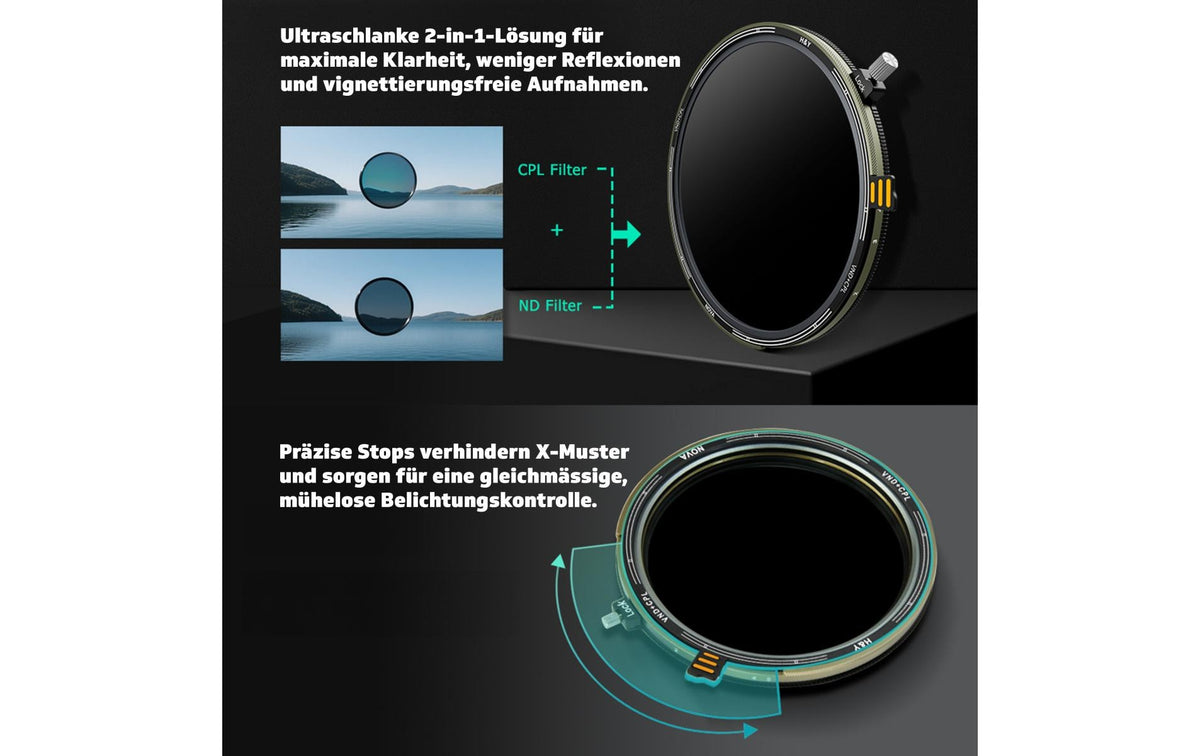 H&Y ND3–32 + CPL Objektivfilter – 72 mm – für Objektive mit 72 mm Filtergewinde