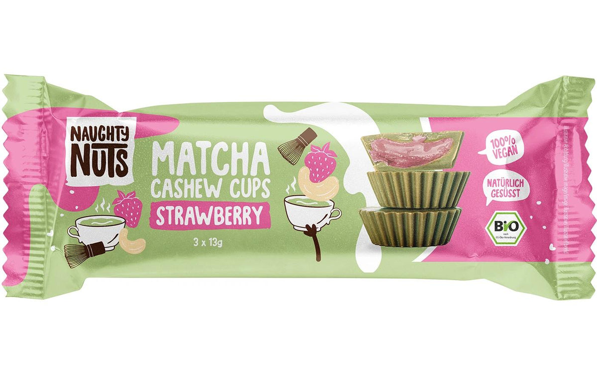 Naughty nuts Schokolade-Cups – Erdbeere & Matcha, bio, vegan – 39 g