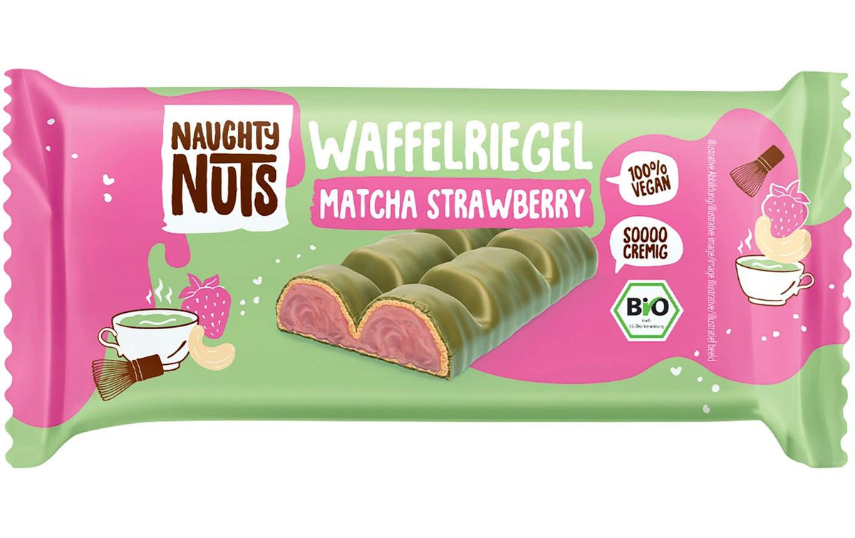Naughty nuts Waffelriegel – Erdbeere & Matcha, bio, vegan – 33 g