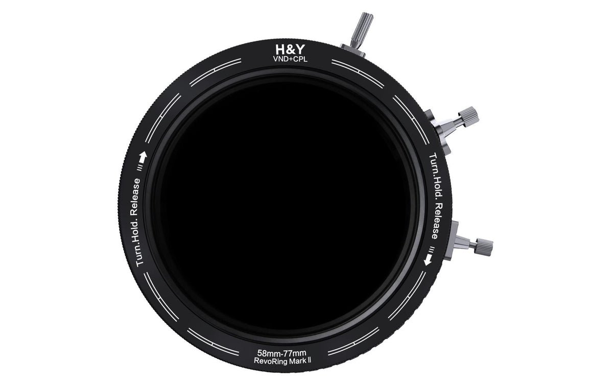 H&Y RevoRing Mark II Filteradapter – 77 mm Filterdurchmesser, ND3–1000, CPL – für Objektivgewinde 58–77 mm