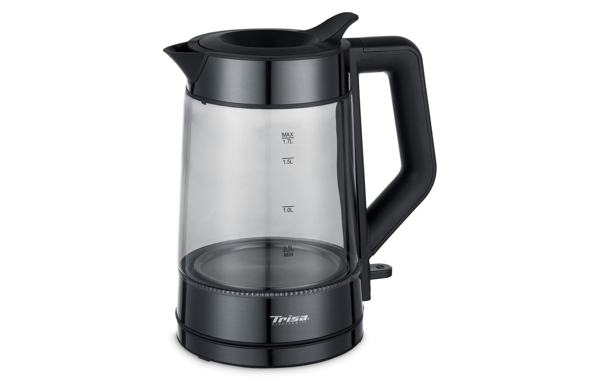 Trisa Electronics Trisa Wasserkocher W71 Plus – 1,7 l, Glas, Temperaturwahl, 2200 W, Anthrazit, 360° Sockel
