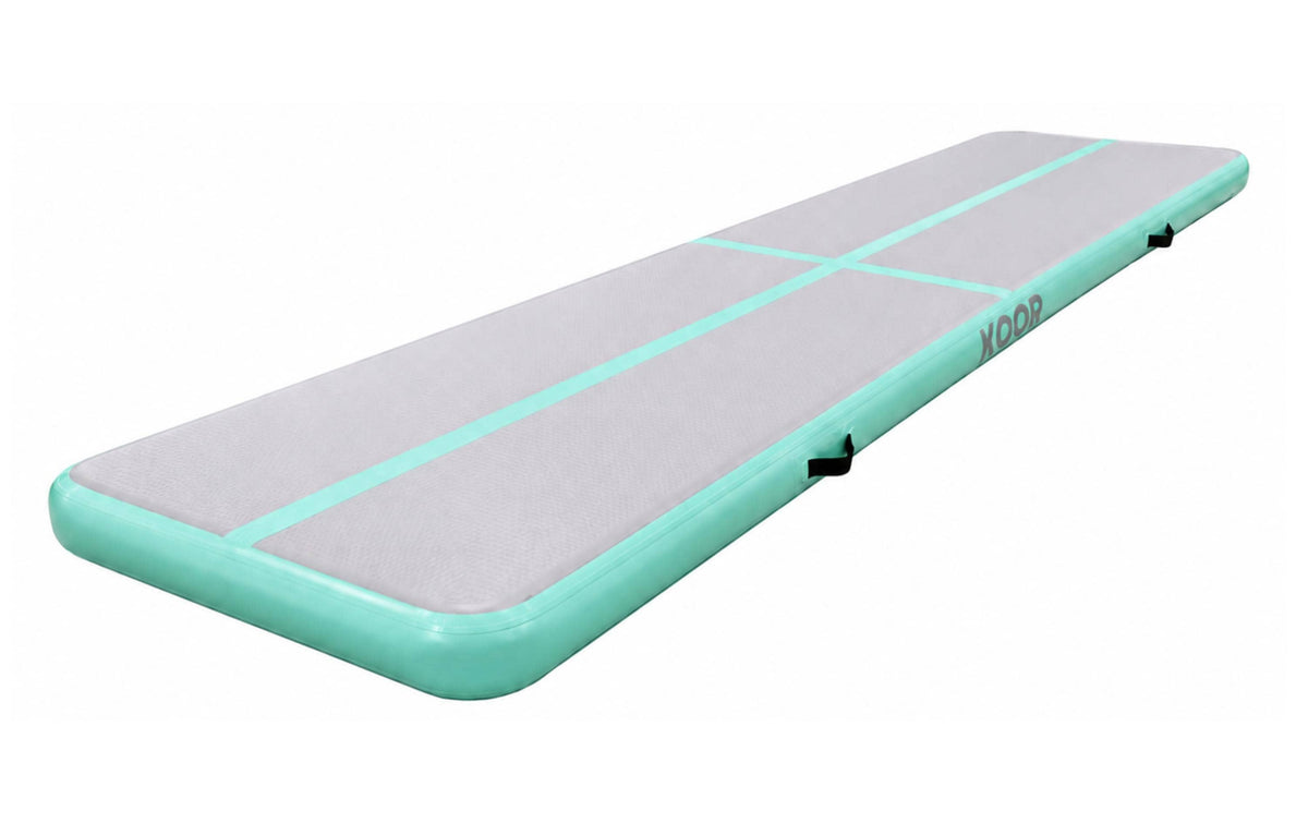 Koor Airtrack – Turnmatte, 400 × 100 × 10 cm – Grau/Mint
