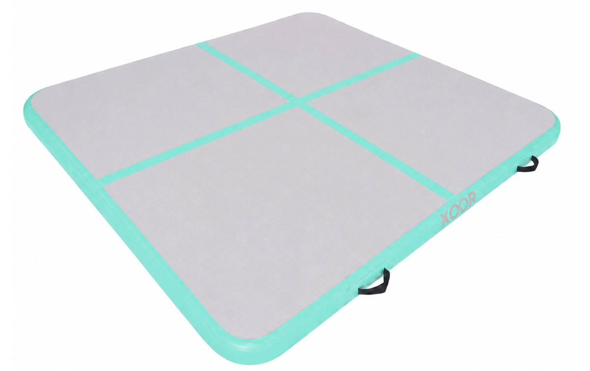 Koor Airtrack Turnmatte – 200×200×10 cm, grau/mint