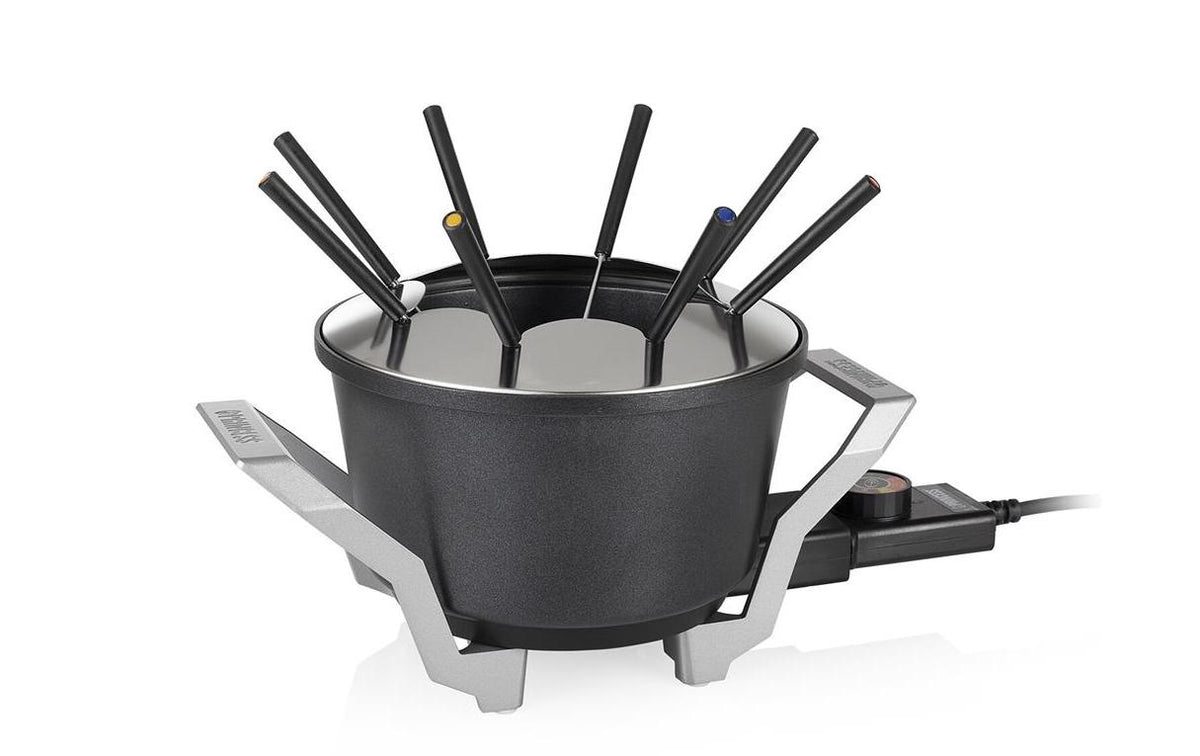 Princess Fondue Premium 173100 – Aluminiumguss, 1,5 l, 8 Gabeln, elektrisch – schwarz/Edelstahl