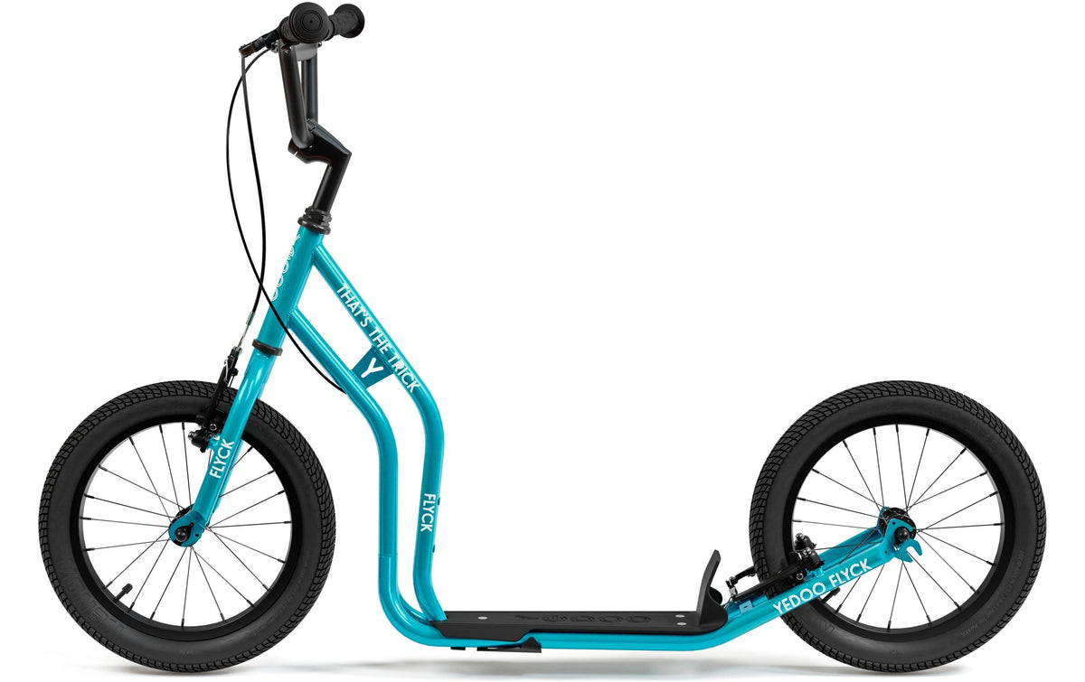 Yedoo Flyck RunRun Scooter – faltbar, Handbremse, höhenverstellbar – 60×82×131 cm – ab 8 Jahren – blau/teal
