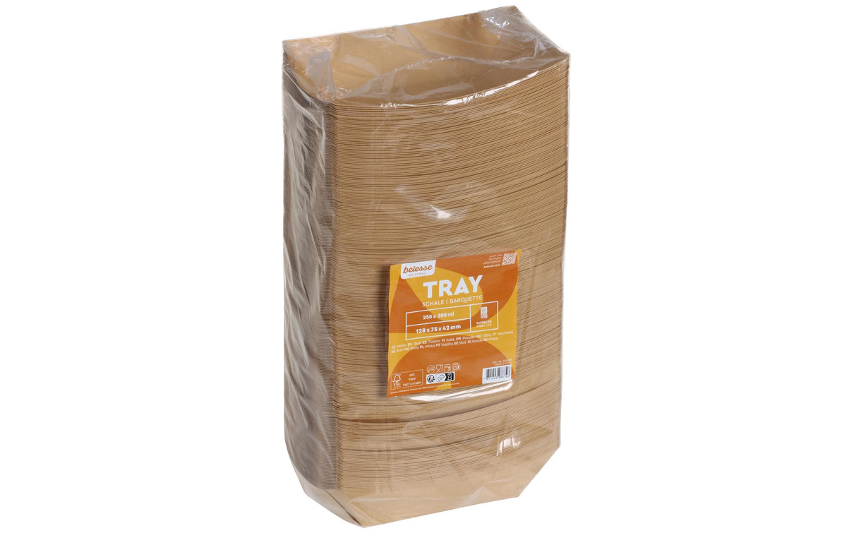Belesse Schale/Schüssel, Papier, PE-beschichtet – 500 ml, 128 × 75 × 42 mm, braun – 250 Stk.